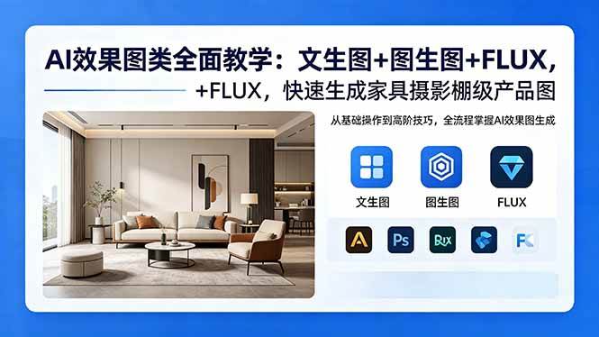 （18452期）AI效果图类全面教学：文生图+图生图+FLUX，快速生成家具摄影棚级产品图-黑斯坦丁项目网