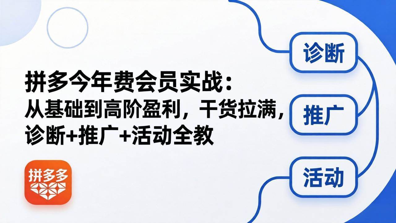 （18467期）拼多多年费会员实战(更新26年5月15)：从基础到高阶盈利，干货拉满，诊断+推广+活动全教-黑斯坦丁项目网