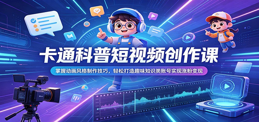 卡通科普短视频创作课：掌握动画风格制作技巧，轻松打造趣味知识类账号实现涨粉变现-黑斯坦丁项目网