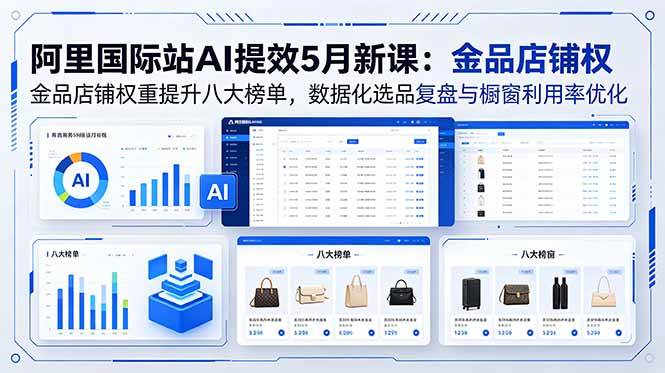 （18556期）阿里国际站AI提效5月新课：金品店铺权重提升八大榜单，数据化选品复盘与橱窗利用率优化-黑斯坦丁项目网