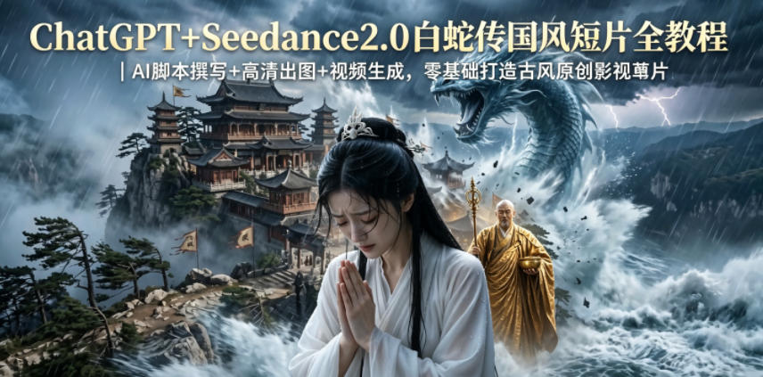 ChatGPT+Seedance2.0白蛇传国风短片全教程｜AI脚本撰写+高清出图+视频生成，零基础打造古风原创影视短片-黑斯坦丁项目网