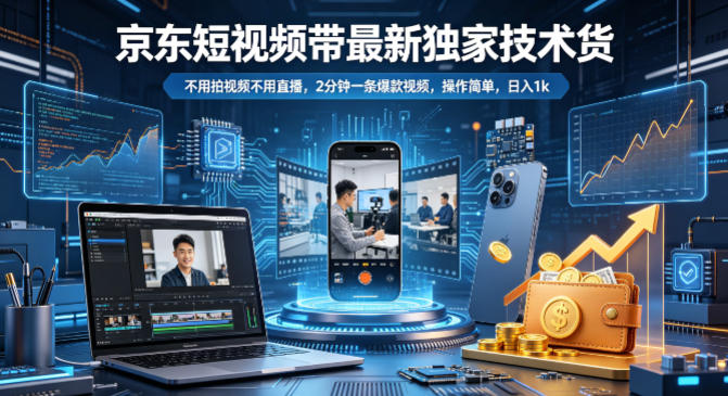 京东短视频带货最新独家技术，不用拍视频不用直播，2分钟一条爆款视频，操作简单，日入1k+【揭秘】-黑斯坦丁项目网