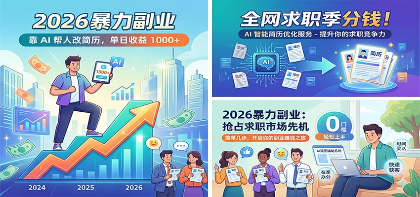 2026暴力副业：靠AI帮人改简历，单日收益1000+，全网求职季分钱-黑斯坦丁项目网