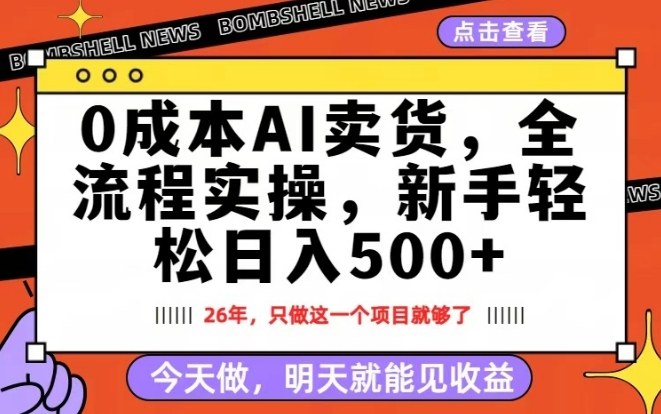 0成本AI卖货，每天十几分钟，新手轻松日入500+，隔天就能见收益【揭秘】-黑斯坦丁项目网