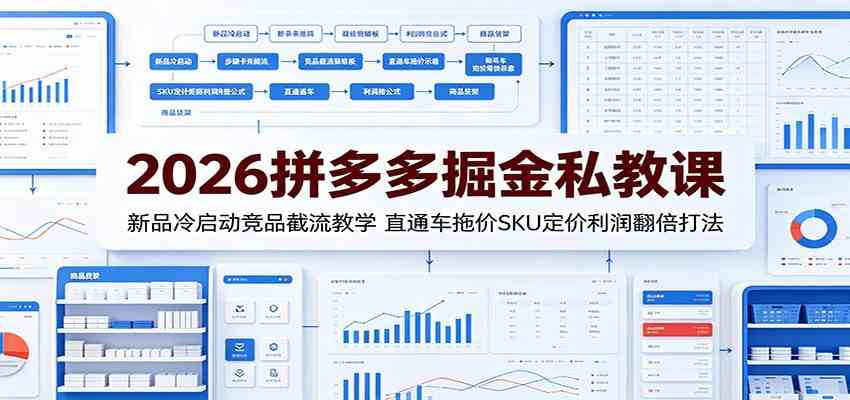 2026拼多多掘金私教课：新品冷启动竞品截流教学，直通车拖价SKU定价利润翻倍打法-黑斯坦丁项目网