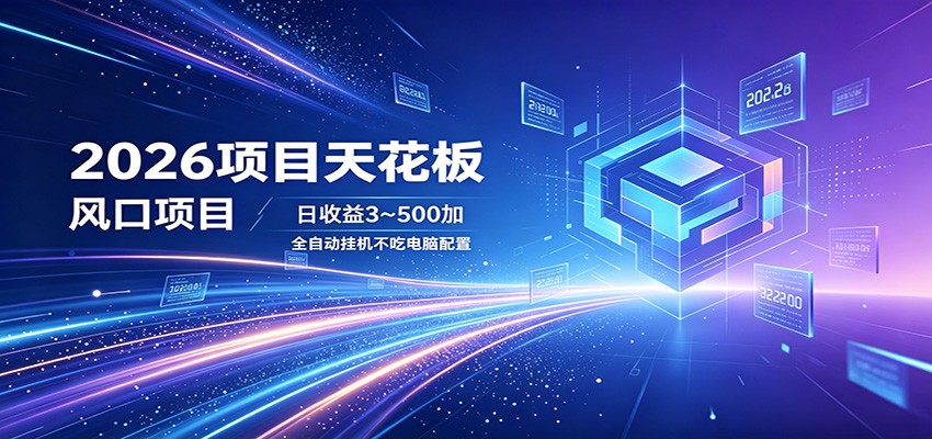 2026项目天花板，风口项目，日收益3~500+全自动挂机，不吃配置-黑斯坦丁项目网