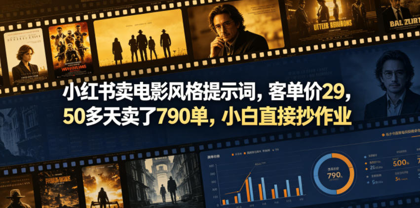 小红书卖电影风格提示词，客单价29，50多天卖了790单，小白直接抄作业！-黑斯坦丁项目网