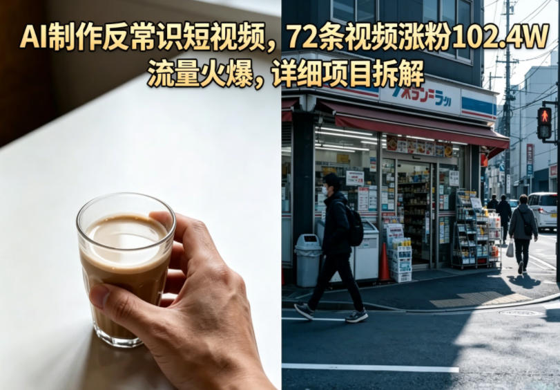 AI制作反常识短视频，72条视频涨粉102.4W，流量火爆，详细项目拆解-黑斯坦丁项目网
