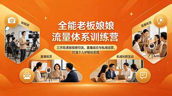 （18187期）全能老板娘流量体系训练营，三天吃透短视频引流、直播成交与私域运营，打造个人IP轻松变现-黑斯坦丁项目网