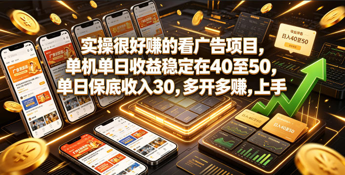 实操很好賺的看广告项目，单机单日收益稳定在40至50，单日保底收入30，多开多賺，上手就能变现【揭秘】-黑斯坦丁项目网
