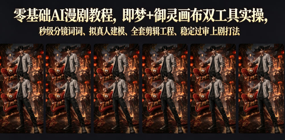 零基础AI漫剧教程，即梦+御灵画布双工具实操，秒级分镜提示词、拟真人建模、全套剪辑工程、稳定过审上剧打法-黑斯坦丁项目网