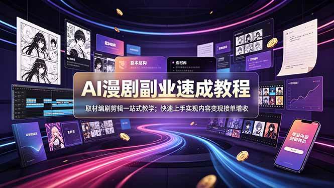 （19157期）AI漫剧副业速成教程，取材编剧剪辑一站式教学；快速上手实现内容变现接单增收-黑斯坦丁项目网