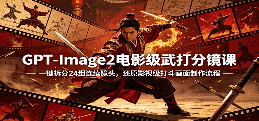 GPT-Image2电影级武打分镜课：一键拆分24组连续镜头，还原影视级打斗画面制作流程-黑斯坦丁项目网