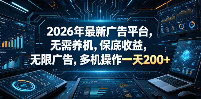 2026年最新广告平台，无需养机，保底收益，无限广告，多机操作一天200+【揭秘】-黑斯坦丁项目网