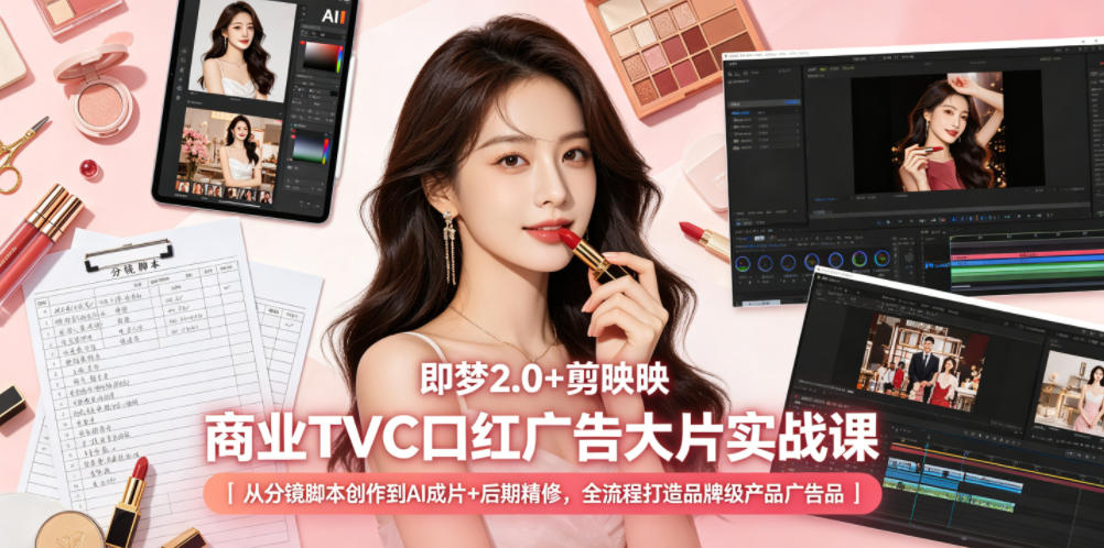即梦2.0+剪映商业TVC口红广告大片实战课｜从分镜脚本创作到AI成片+后期精修，全流程打造品牌级产品广告-黑斯坦丁项目网