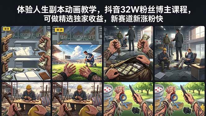 （18826期）体验人生副本动画教学， 抖音32W粉丝博主课程，可做精选独家收益，新赛道新涨粉快-黑斯坦丁项目网