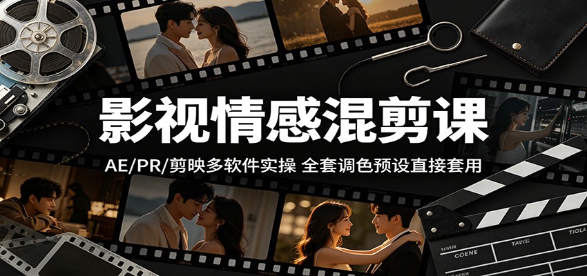 影视情感混剪课：AE/PR/剪映多软件实操，全套调色预设直接套用-黑斯坦丁项目网