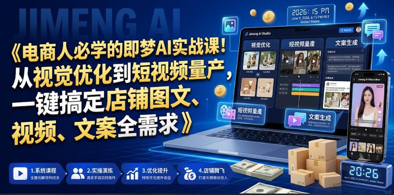 电商人必学的即梦AI实战课！从视觉优化到短视频量产，一键搞定店铺图文、视频、文案全需求-黑斯坦丁项目网