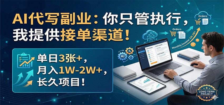 AI代写副业：你只管执行，我提供接单渠道！单日3张+，月入1W-2W+，长久项目-黑斯坦丁项目网