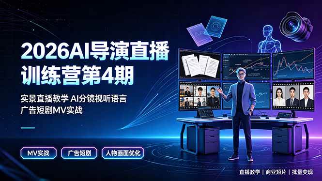 （19216期）2026AI导演直播训练营第4期，实景直播教学AI分镜视听语言，广告短剧MV实战，解决人物画面崩坏痛点-黑斯坦丁项目网