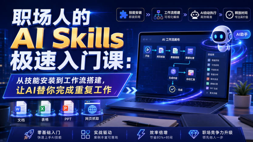 职场人的AI Skills极速入门课：从技能安装到工作流搭建，让AI替你完成重复工作-黑斯坦丁项目网