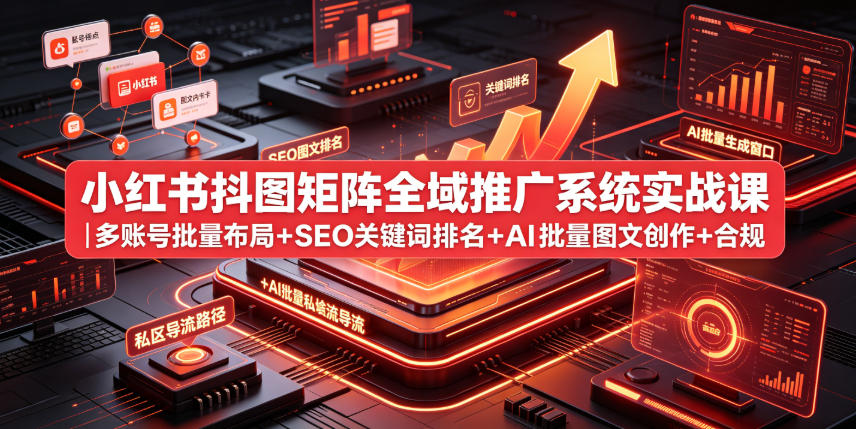小红书抖图矩阵全域推广系统实战课｜多账号批量布局+SEO关键词排名+AI批量图文创作+合规私域导流完整落地教程-黑斯坦丁项目网