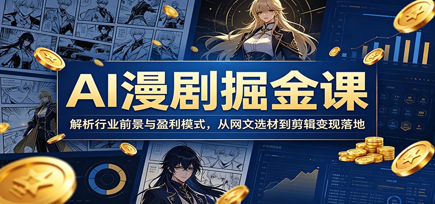 AI漫剧掘金课：解析行业前景与盈利模式，从网文选材到剪辑变现落地-黑斯坦丁项目网