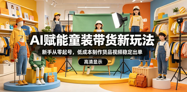 AI赋能童装带货新玩法，新手从零起号，低成本制作货品视频稳定出单-黑斯坦丁项目网