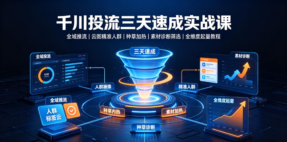 千川投流三天速成实战课｜全域推流、云图精准人群、种草加热、素材诊断筛选全维度起量教程-黑斯坦丁项目网