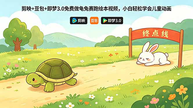 剪映+豆包+即梦3.0免费做龟兔赛跑绘本视频，小白轻松学会儿童动画-黑斯坦丁项目网