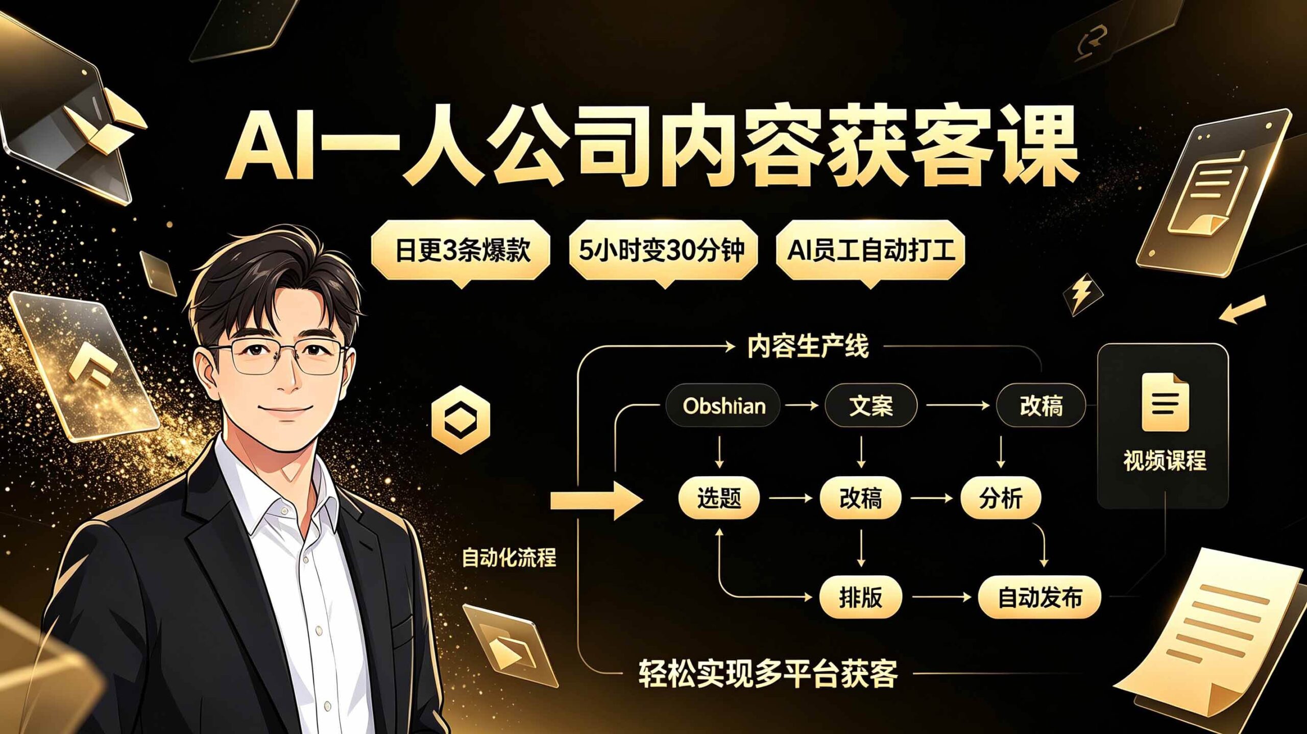 （19387期）AI一人公司内容获客课：日更3条爆款×5小时变30分钟×AI员工自动打工，轻松实现多平台获客-黑斯坦丁项目网