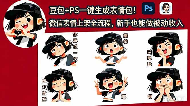 （18402期）豆包+PS一键生成表情包！微信表情上架全流程，新手也能做被动收入-黑斯坦丁项目网