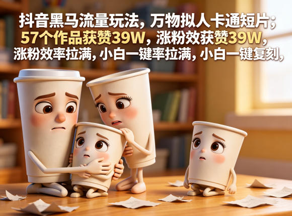 抖音黑马流量玩法，万物拟人卡通短片，57个作品获赞39W，涨粉效率拉满，小白一键复刻，保姆级拆解-黑斯坦丁项目网