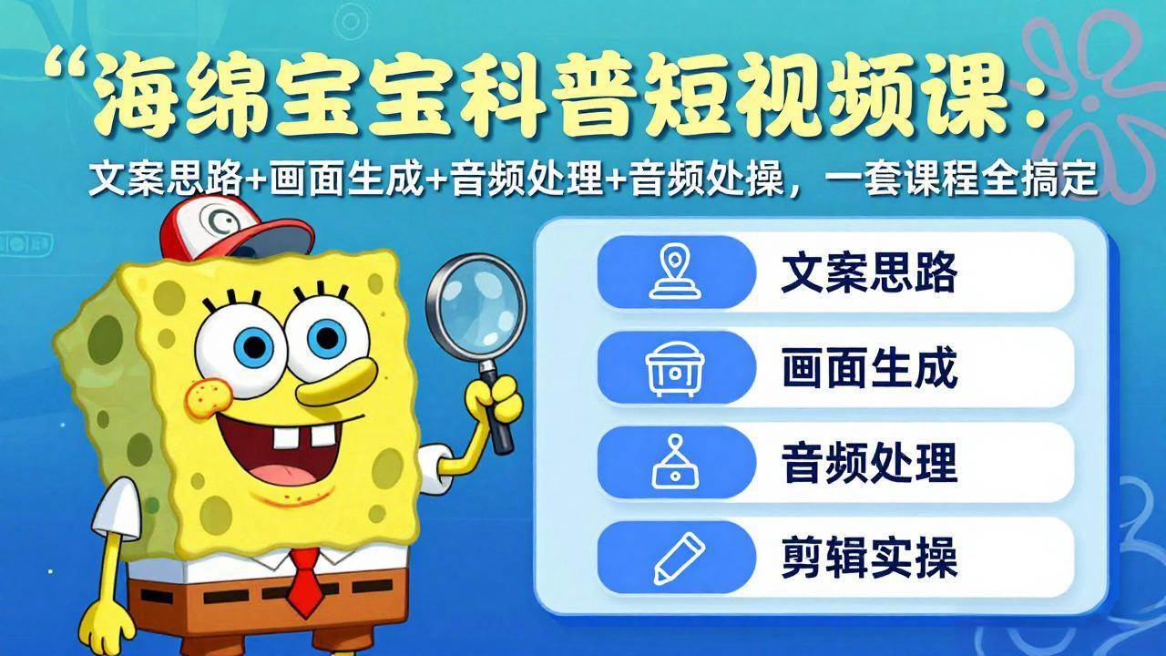 （17756期）海绵宝宝科普短视频课：文案思路+画面生成+音频处理+剪辑实操，一套课程全搞定-黑斯坦丁项目网