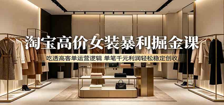 淘宝高价女装暴利掘金课：吃透高客单运营逻辑，单笔千元利润轻松稳定创收-黑斯坦丁项目网